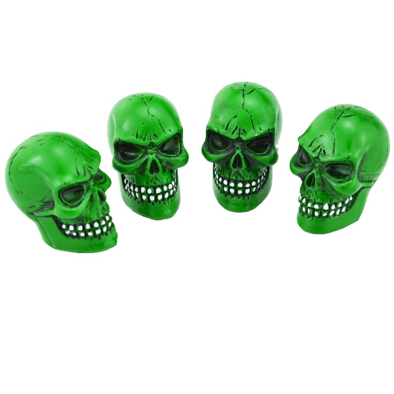 Abfer Green Valve Stem Caps Skull Wheel Tire Air Cap Cover Car Decorative Accessories Fit Most Vehicle Truck Motorcycle Bike - Image 1